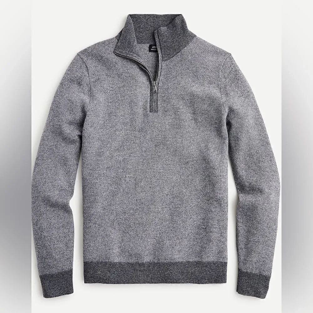 J Crew Cashmere Bird’s Eye Half Zip Sweater